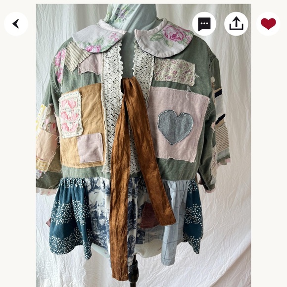 Handmade Artisan Vintage Materials Jacket Silk Bow Closure Peter Pan Collar XL - Picture 15 of 16